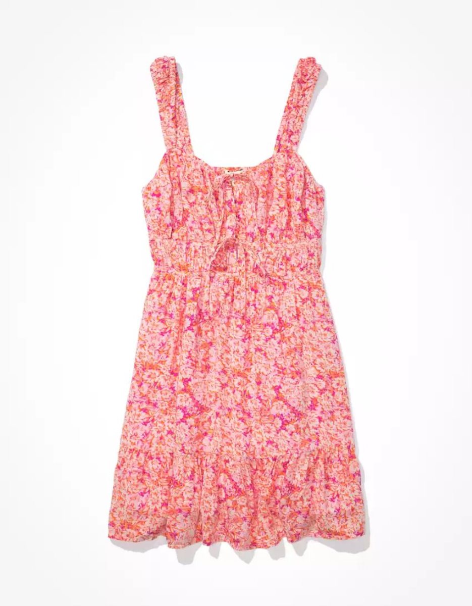 Mini Robe American Eagle AE Silky Tie-Front Rose Femme | BLZ-32960841